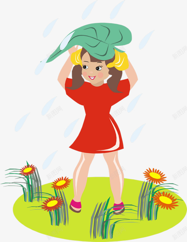 淋雨的小女孩png免抠素材_新图网 https://ixintu.com 下雨 叶子 女孩 漫画 雨水