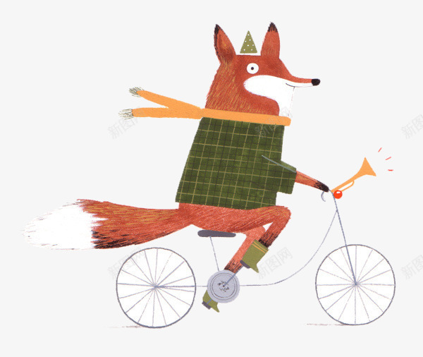 骑自行车的狐狸png免抠素材_新图网 https://ixintu.com 儿童 漫画 狐狸 自行车