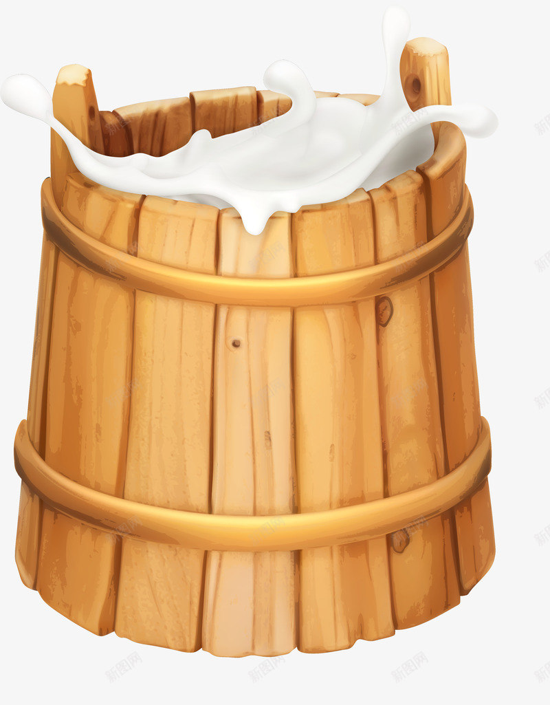 黄色卡通木桶牛奶png免抠素材_新图网 https://ixintu.com 奶桶 奶液 木桶 装饰图案 食品餐饮 黄色牛奶
