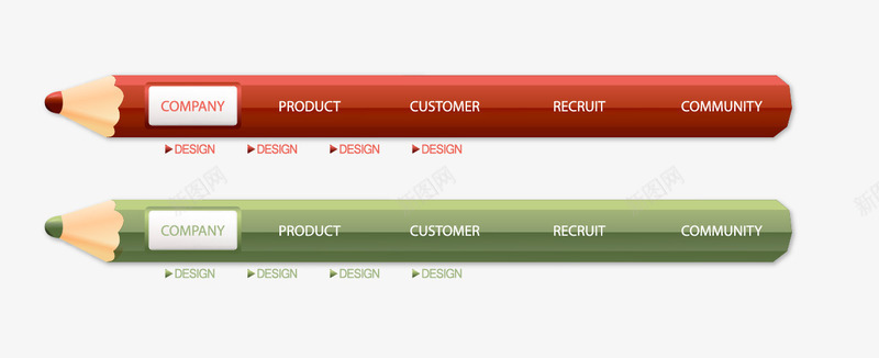 铅笔导航栏矢量图eps免抠素材_新图网 https://ixintu.com 红色铅笔 绿色铅笔 边框 铅笔导航栏 矢量图