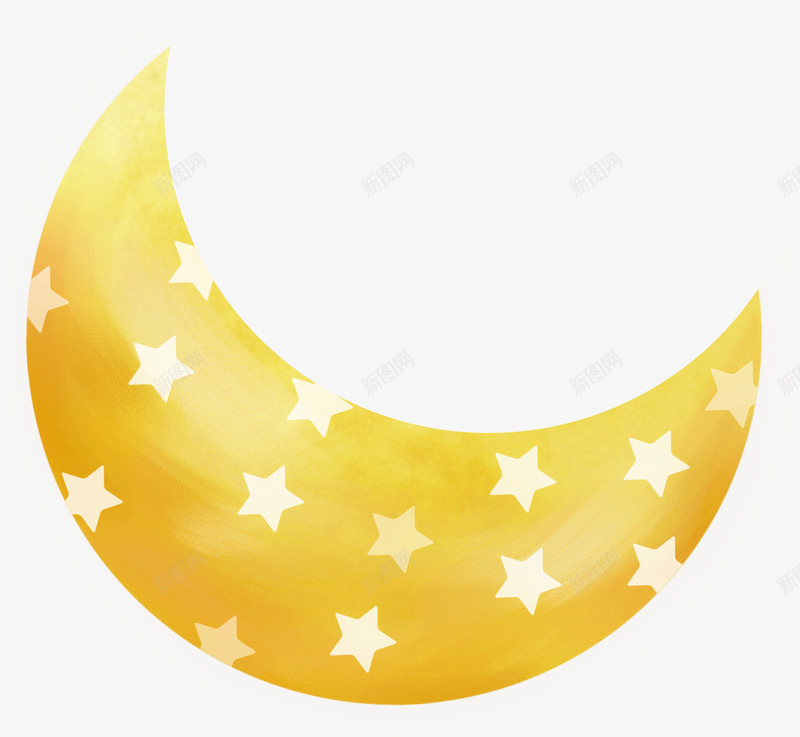 弯弯的月亮png免抠素材_新图网 https://ixintu.com 创意 星星 月亮 黄色