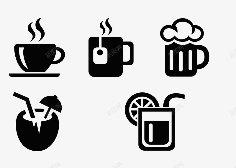黑白色饮品茶点标识图标png_新图网 https://ixintu.com 标识 茶点 饮品 黑白色