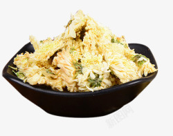 碗里的食品盐和花椒黑色碗里的贡菊高清图片