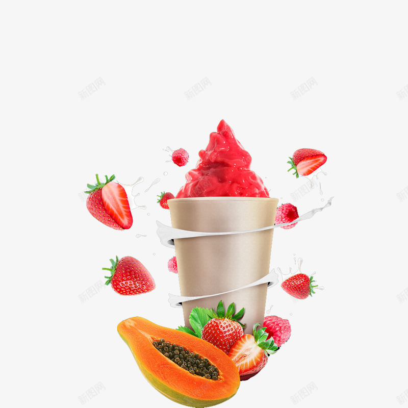 水果牛奶png免抠素材_新图网 https://ixintu.com 木瓜 牛奶 草莓