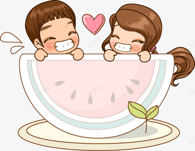 吃西瓜的孩子png免抠素材_新图网 https://ixintu.com 水彩 水果 爱心 粉色 绿色叶子 西瓜 食物 高兴
