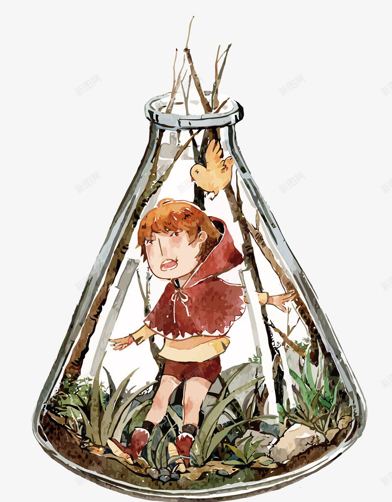 玻璃瓶里的小孩png免抠素材_新图网 https://ixintu.com PNG图片 PNG图片素材 PNG素材 PNG素材免费下载 小孩 手绘 水彩 玻璃瓶
