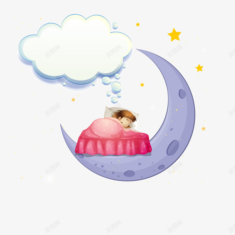 月亮上睡觉矢量图eps免抠素材_新图网 https://ixintu.com 创意人物 卡通女孩 女孩 睡觉 矢量人物 矢量图