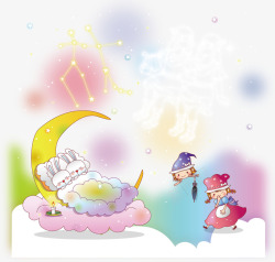 睡在月亮上梦幻插画高清图片
