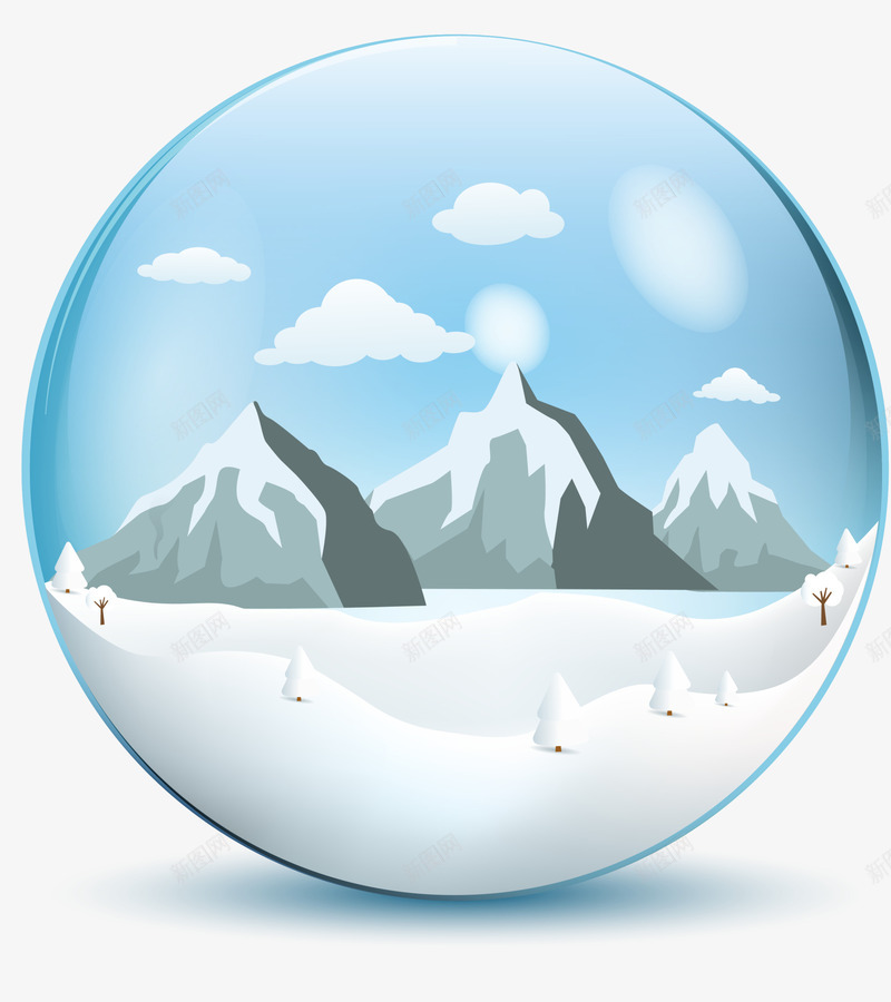 蓝色雪山装饰png免抠素材_新图网 https://ixintu.com 免抠PNG 玻璃球 蓝色 装饰 装饰图案 雪山