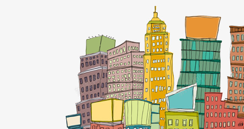 手绘多彩的建筑png免抠素材_新图网 https://ixintu.com 卡通 城市 手绘 漫画 高楼