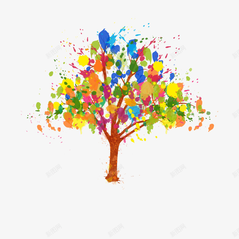 树木png免抠素材_新图网 https://ixintu.com 创意树叶装饰图 多彩树叶 水粉斑驳树叶