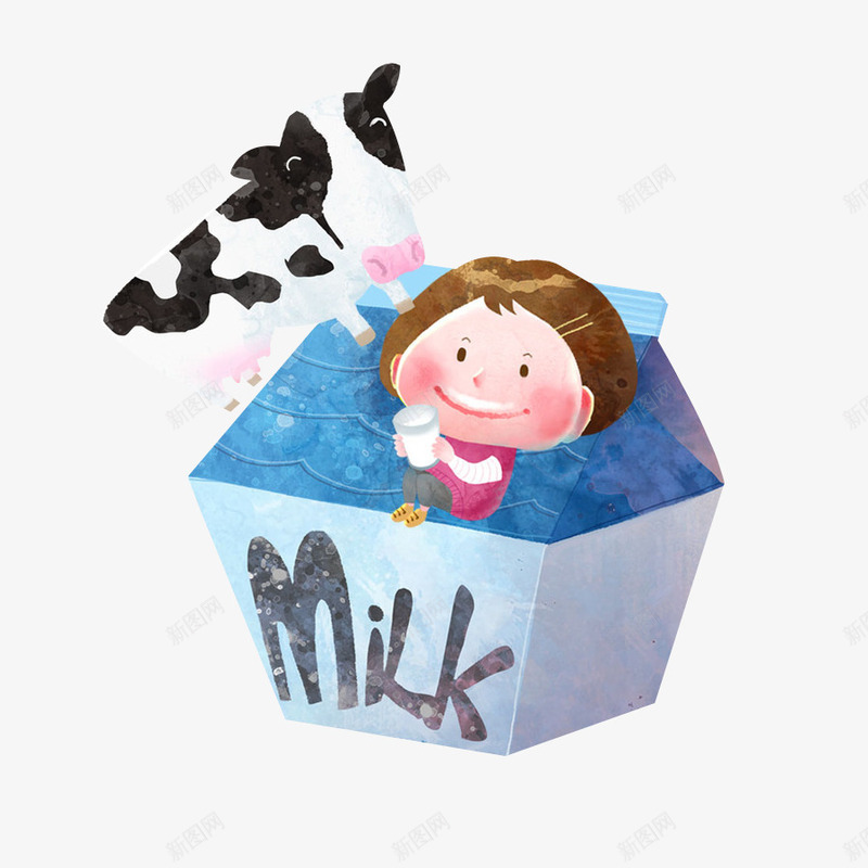 卡通牛奶盒png免抠素材_新图网 https://ixintu.com 牛奶盒