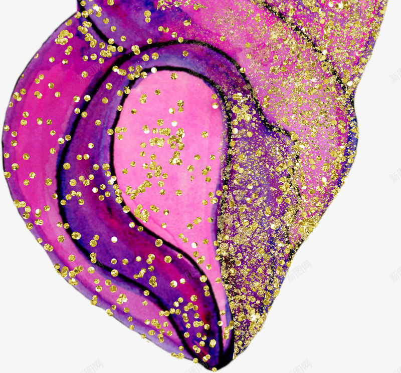 金色亮片紫色海螺贝壳png免抠素材_新图网 https://ixintu.com 创意 水彩 海螺 漂亮的 美丽的 贝壳 金色亮片