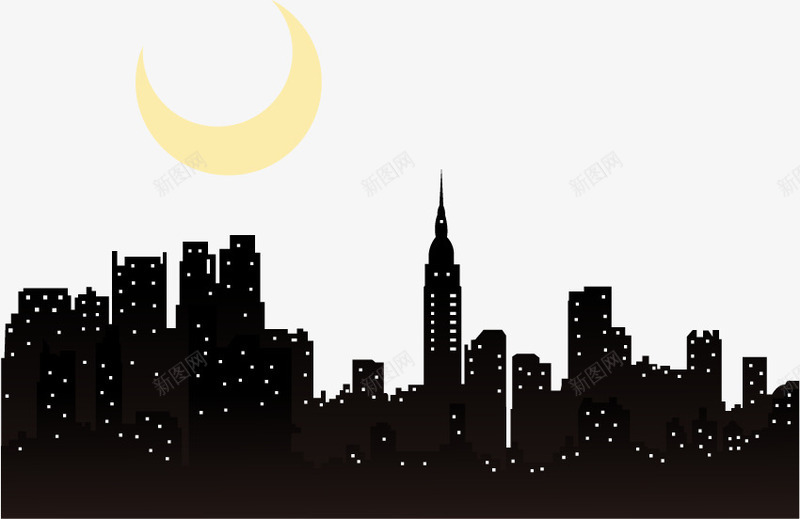 剪影城市和月亮png免抠素材_新图网 https://ixintu.com 剪影 城市 月亮 高楼 黑色