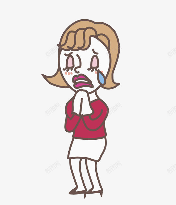 哭啼的女人png免抠素材_新图网 https://ixintu.com 卡通 哭啼的 女人 插图 漂亮的 眼泪 红色的