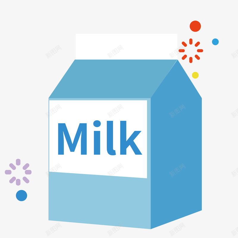 蓝色牛奶盒装饰图标png_新图网 https://ixintu.com 免抠图 彩色底纹 扁平化 牛奶盒 矢量图标 设计图