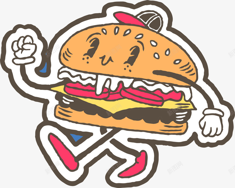 行走的汉堡包png免抠素材_新图网 https://ixintu.com 卡通汉堡包 汉堡包 汉堡小人 矢量素材 行走的汉堡