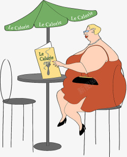咖啡馆漫画漫画露天咖啡馆点餐的胖女人高清图片