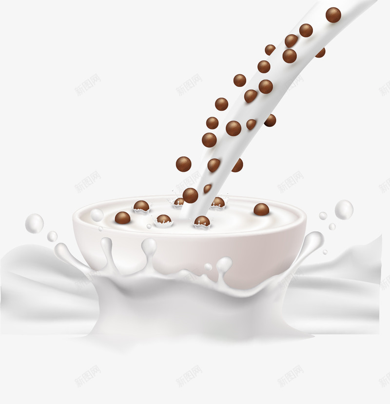 手绘牛奶巧克力豆png免抠素材_新图网 https://ixintu.com 巧克力豆 往碗里到牛奶 手绘 溅起的液体 牛奶 装饰
