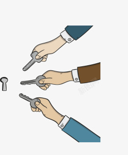 三把钥匙拿着钥匙开锁的人矢量图高清图片