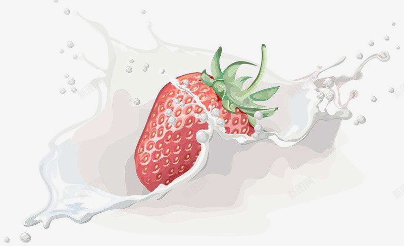 草莓牛奶png免抠素材_新图网 https://ixintu.com 卡通 水果 油画 牛奶 草莓