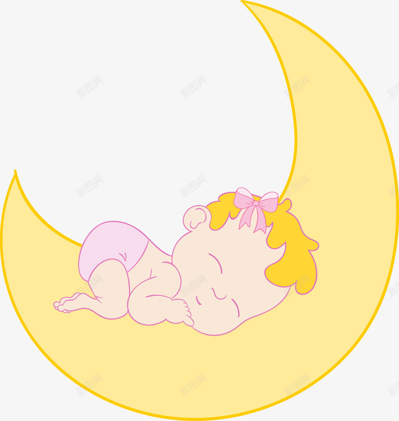 月亮上的婴儿矢量图ai免抠素材_新图网 https://ixintu.com 儿童 夜晚 月亮 睡眠 睡觉 矢量图