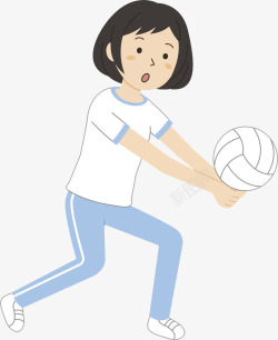卡通打排球的女孩图素材