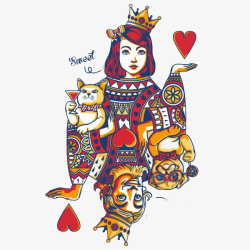 手绘王后卡通手绘扑克王王后国王一起牌面高清图片