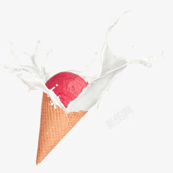 蛋筒水果冰淇淋创意牛奶中的冰淇淋球高清图片