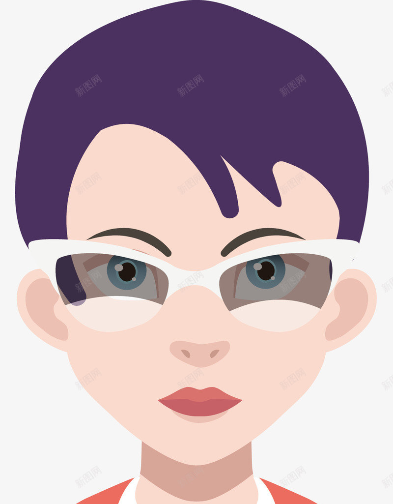 戴眼镜的卡通女人图png免抠素材_新图网 https://ixintu.com 五官 人 人物 人脸 女人 女人图 女人正脸 女人脸 漂亮女人 矢量女人 脸