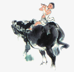 手绘骑着牛的小人素材