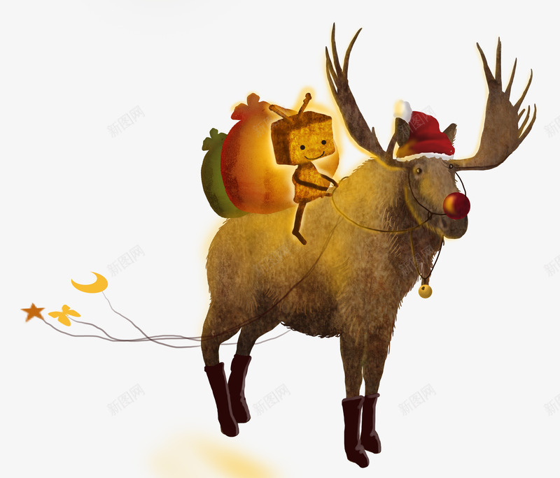 骑在驯鹿上的纸盒人psd免抠素材_新图网 https://ixintu.com 圣诞 帽子 星星 月亮 纸盒人 驯鹿