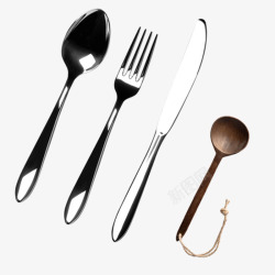 高品质金属西餐餐具刀叉木勺素材