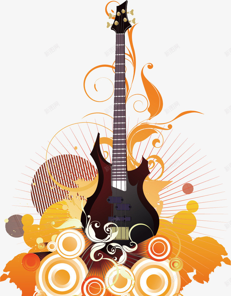 多彩花纹吉它乐器png免抠素材_新图网 https://ixintu.com 乐器矢量 吉它 矢量花纹 花纹素材 音乐