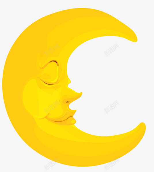 睡着的卡通月亮png免抠素材_新图网 https://ixintu.com 人脸 月亮 黄色