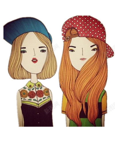 漂亮的两个小女孩png免抠素材_新图网 https://ixintu.com 人物 发型 口红 帽子