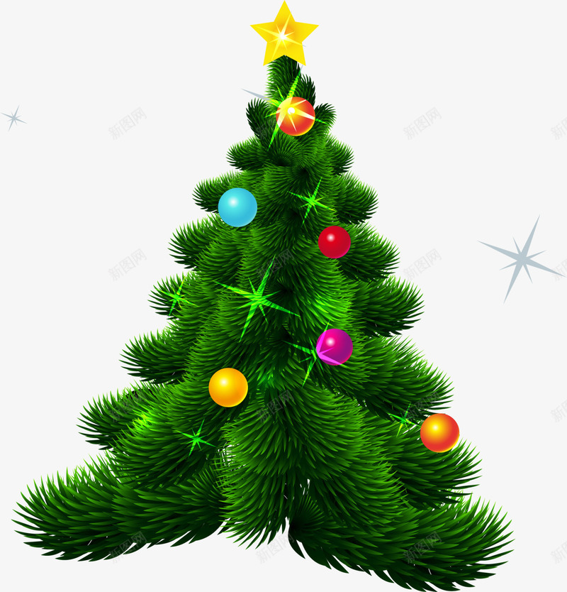 圣诞节绿色圣诞树png免抠素材_新图网 https://ixintu.com 圣诞球挂饰 圣诞节 多彩圣诞球 绿色圣诞树 绿色闪光 黄色星星