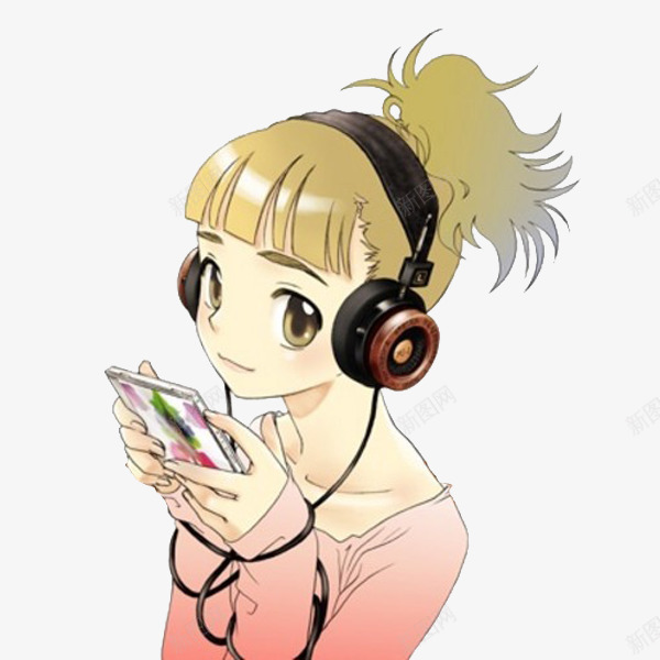 玩手机的女孩png免抠素材_新图网 https://ixintu.com 卡通 唯美的 带耳机的人 手机 漂亮的 耳机 长发 黑色