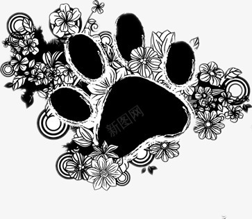 个性水墨手绘图png免抠素材_新图网 https://ixintu.com 创意设计 心形 脚印轮廓 花朵