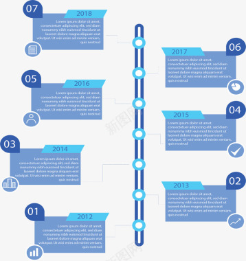 蓝色图标时间轴图表矢量图图标
