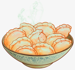 手绘一碗饺子素材