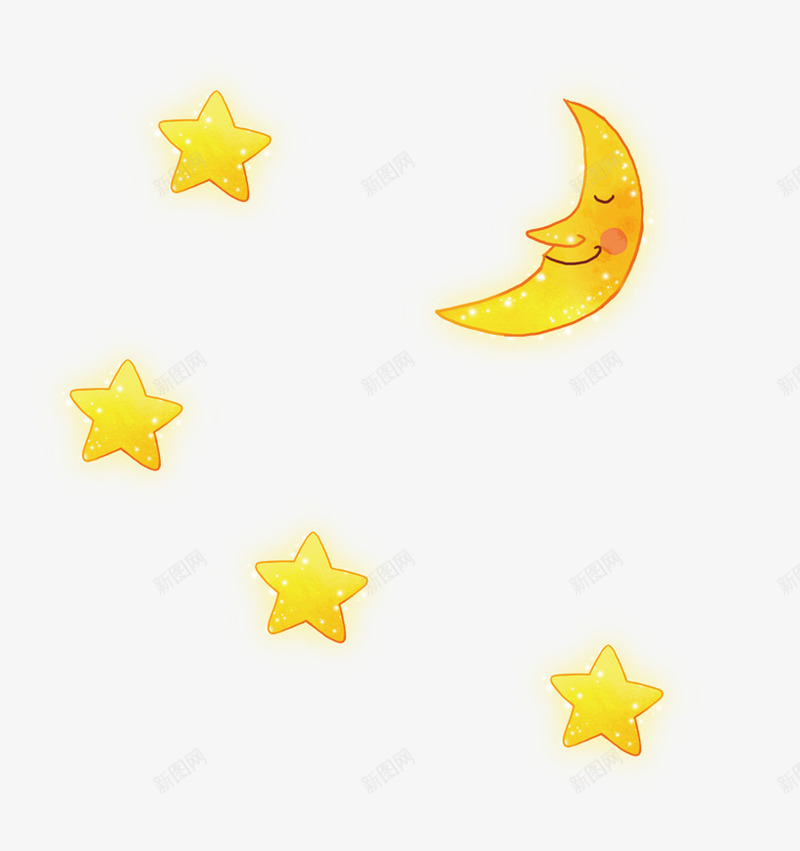 黄色卡通月亮星星装饰图案png免抠素材_新图网 https://ixintu.com 免抠PNG 卡通 星星 月亮 装饰图案 黄色