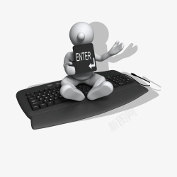 键盘上的儿童3D小人高清图片