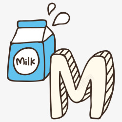大写M黑色线条牛奶英文字母高清图片