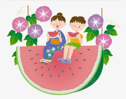 西瓜上的孩子素材