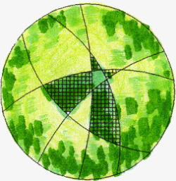 绿色手绘文艺树林圆球素材