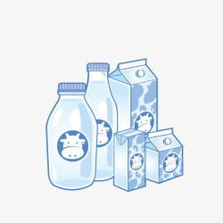 手绘瓶装钙片卡通瓶装牛奶盒装牛奶高清图片
