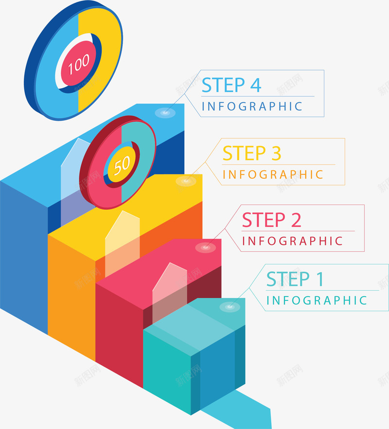 彩色箭头阶梯图表矢量图ai免抠素材_新图网 https://ixintu.com 信息图表 步骤图 流程图 矢量png 阶梯 阶梯图表 矢量图