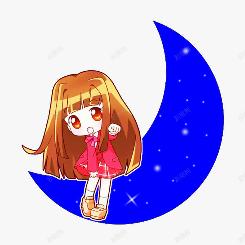 月亮上的女孩png免抠素材_新图网 https://ixintu.com 女孩 星星 月亮 蓝月亮