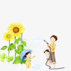 浇水人物卡通手绘给向日葵浇水的人物高清图片